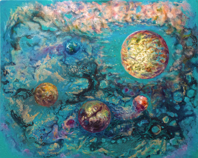 Anastasia Woron: "Cosmos.Espacio, el Núcleo." - Óleo Original (100x80 cm.) 2021 Acrylic Canvas Others