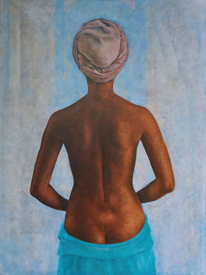 Woman with Pink Turban Oil Canvas Figure Painting