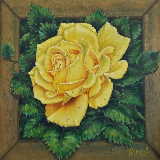 Anastasia Woron: " Retrato De Una Rosa" - Óleo Original Firmado (30x30 cm.) 2017 Óleo Lienzo Floral