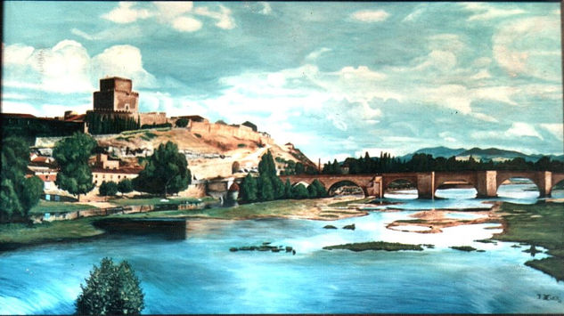 "Ciudad Rodrigo , rio agueda y Puente Medieval" Oil Canvas Landscaping