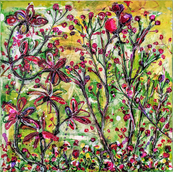 Flowers in the window Mixed media Canvas Floral Painting