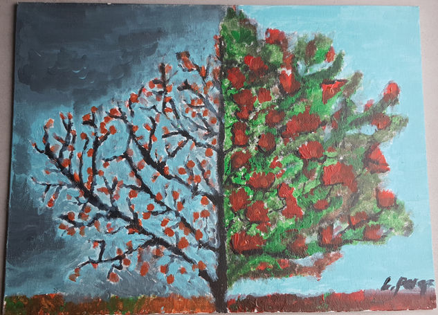 Mismo árbol,  diferente estación Acrylic Canvas Landscaping