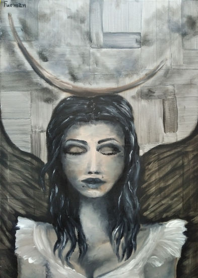 Girl & Moon Óleo Lienzo Retrato