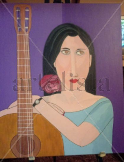 Mujer con su guitarra Acrílico Lienzo Retrato