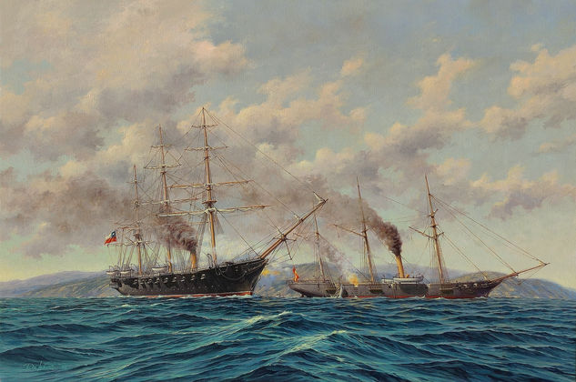 Combate Naval de Papudo 1865 Óleo Tela Marina