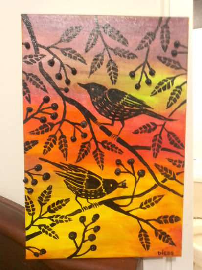 3 little birds Acrylic Canvas Animals