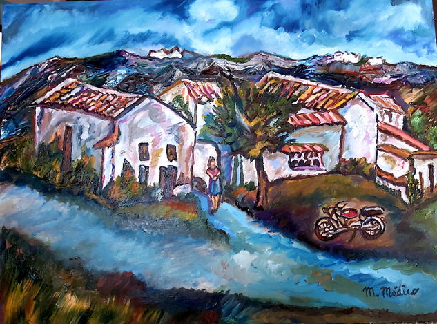 Cortijo bajo la luz de la luna (Andalucía) Oil Panel Landscaping