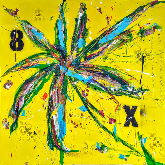 8 X Media Mixta Lienzo Floral