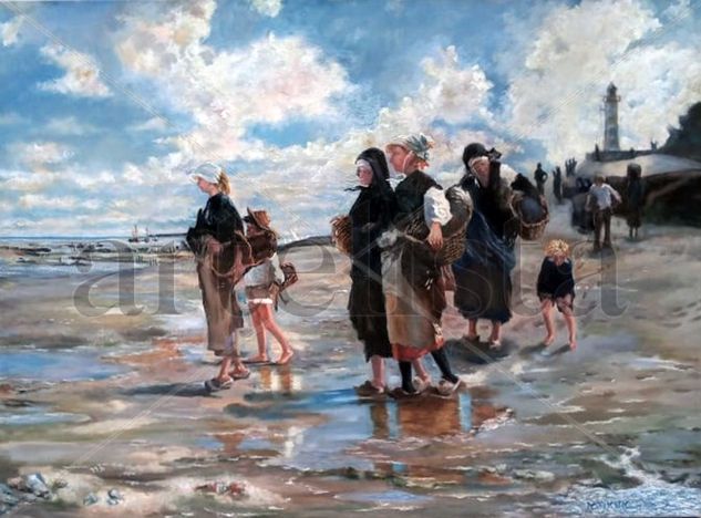 Fishing Oysters at Cancale Oil Canvas Marine Painting