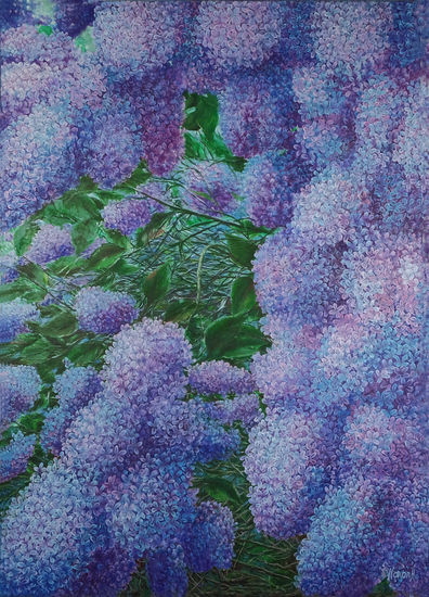 Anastasia Woron: "Lilas" - Óleo Original Firmado (50x70 cm.) 2020 Óleo Lienzo Floral