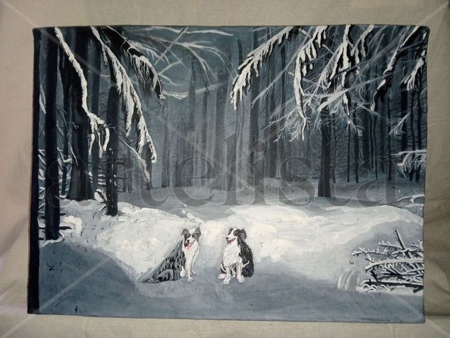 Hermanos en bosque nevado. Acrylic Canvas Landscaping