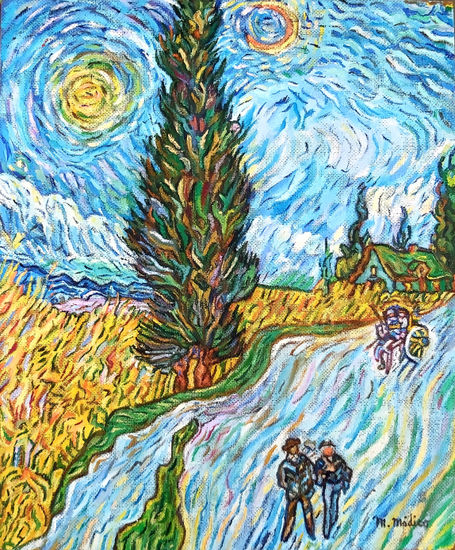 Reprodución,  del paisaje Carretera General con ciprés de Van Gogh Oil Panel Landscaping