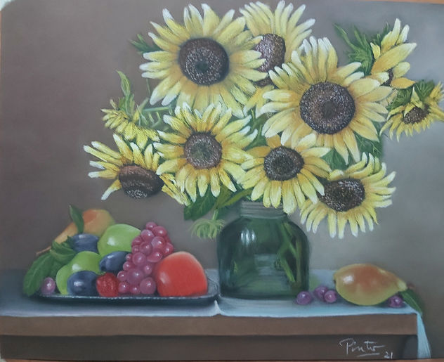 "GIRASOLES Y FRUTAS" |  Bodegón de girasoles y frutas. Regalos Originales.