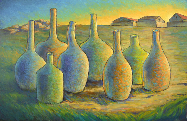 Pintura al óleo original Creaciones de arcilla: Atardecer de otoño (3/4 en la serie) Oil Canvas Still Life Paintings