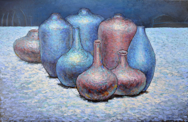 Pintura al óleo original Creaciones de arcilla: medianoche de invierno (4/4 en la serie)