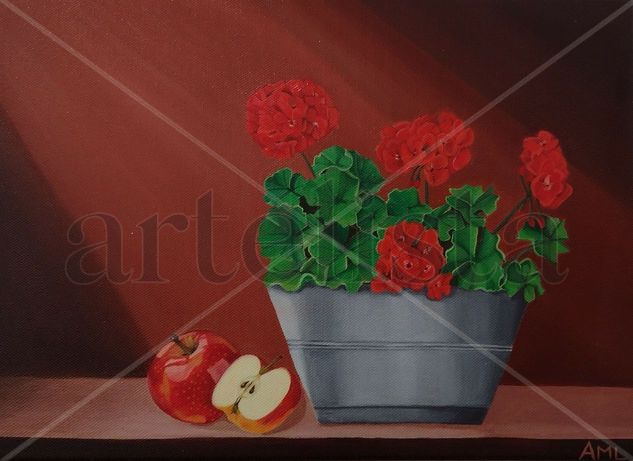 Geranios en maceta Oil Canvas Floral Painting