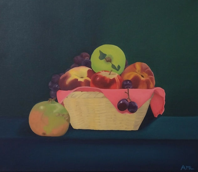 Cesta de frutas con Granada Oil Canvas Still Life Paintings