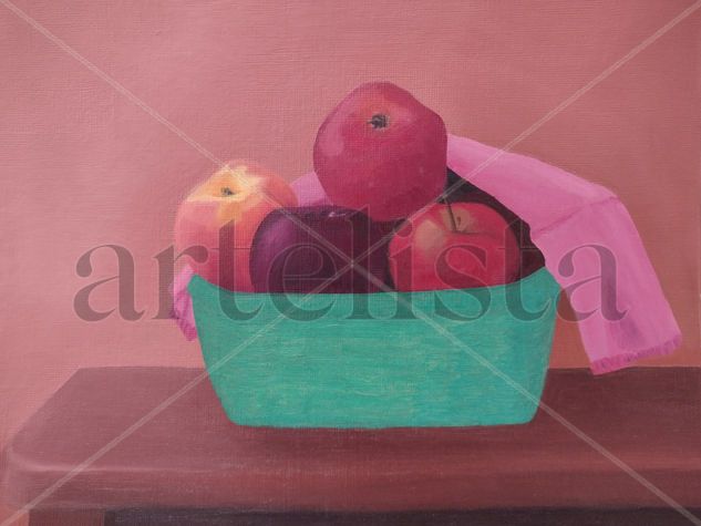 Cesta verde con frutas Oil Paper Still Life Paintings