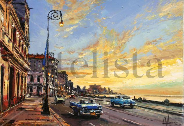 "Malecón con tráfico" Oil Canvas Landscaping