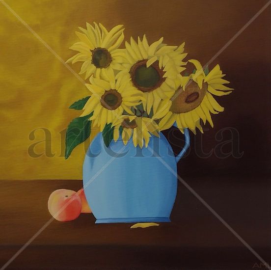 Girasoles con duraznos Oil Canvas Floral Painting