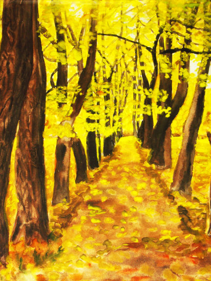 Yellow autumn alley Acuarela Papel Paisaje