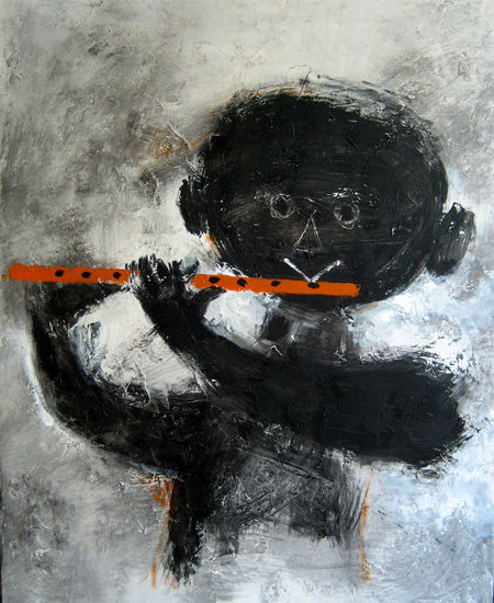 Elegua Flautista No.1 Acrylic Canvas Figure Painting