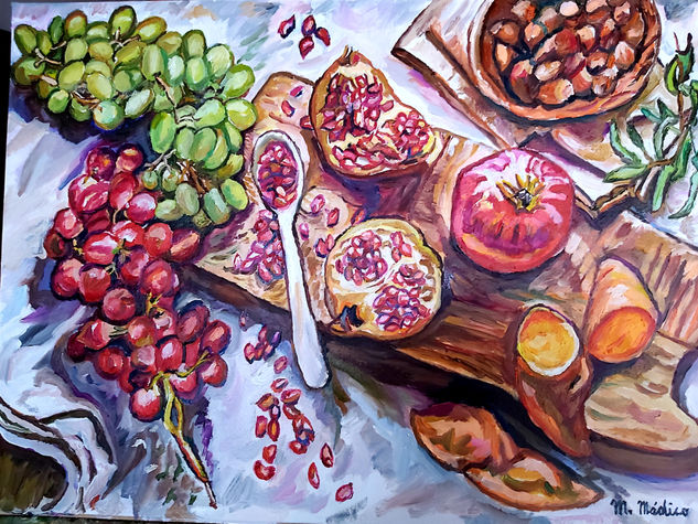 Bodegón Frutas de otoño Oil Panel Still Life Paintings