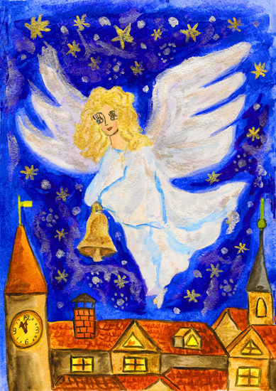 Angelwith bell Acuarela Papel Figura