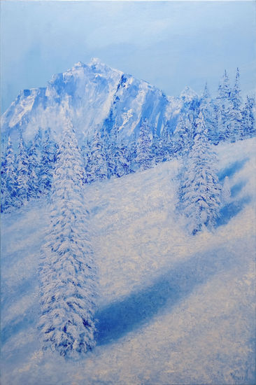 Anastasia Woron:"El Invierno en las Montañas"-Óleo Original Firmado (60x90cm.)2021 Óleo Lienzo Paisaje