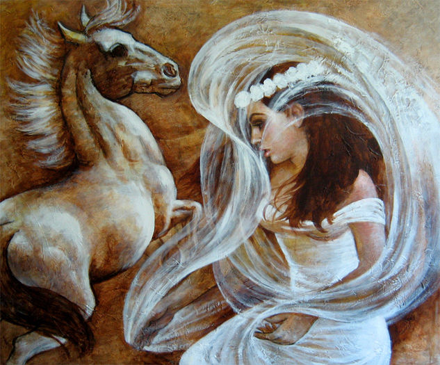 Novias con Caballo No.4 Acrylic Canvas Figure Painting