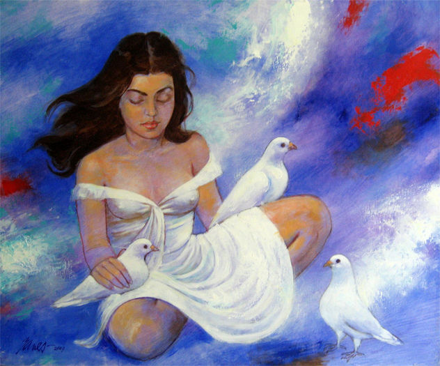 Muchacha con palomas No.1