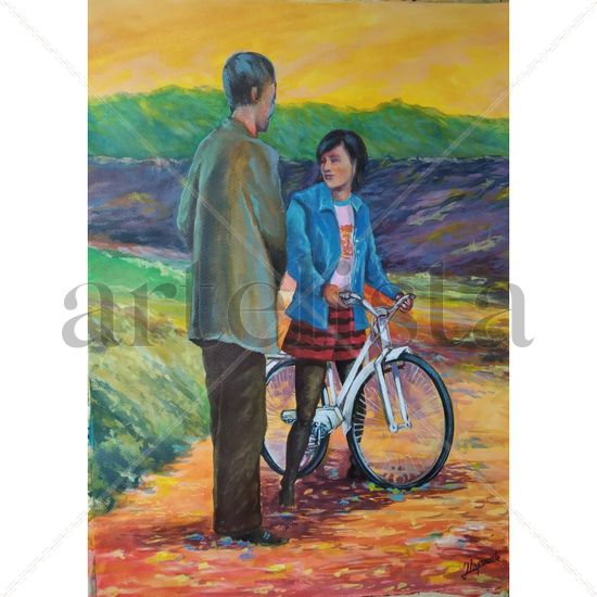 La chica de la bici Acrylic Paper Figure Painting