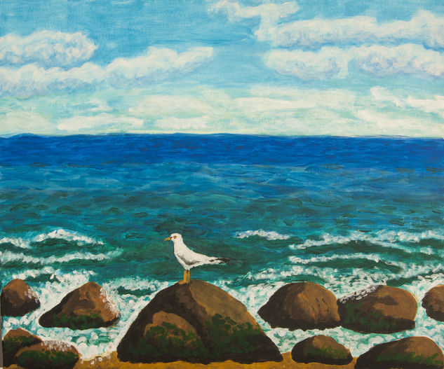 Seagull on stone Acrylic Canvas Marine Painting