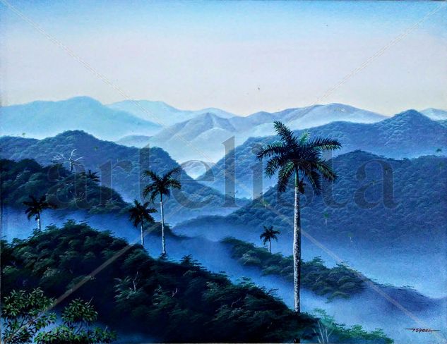 montañas y palmas Oil Canvas Landscaping