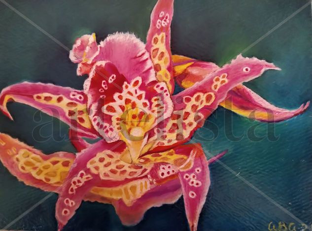 "Orquídea" Oil Paper Floral Painting