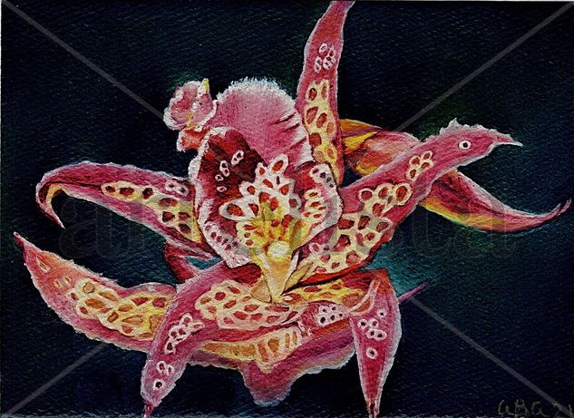 "Orquídea, belleza exótica" Oil Paper Floral Painting
