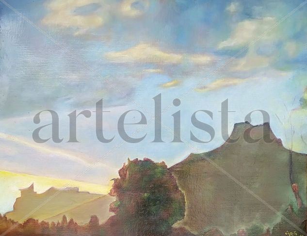 Amanecer en Tlaxcala Oil Paper Landscaping