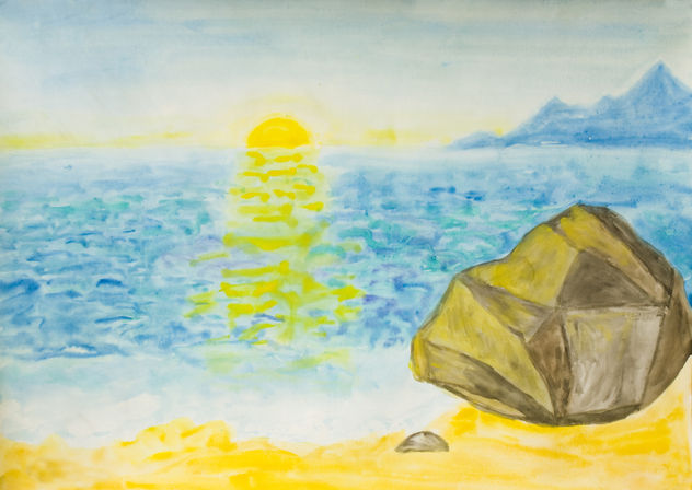 Sunset on sea watercolor 2