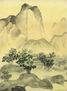 Landscape with hills in style of old Chinese art in grey colours.