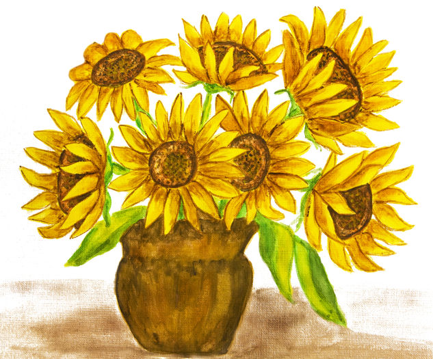 Bouquet of sunflowers in vase 2 watercolour Acuarela Papel Floral