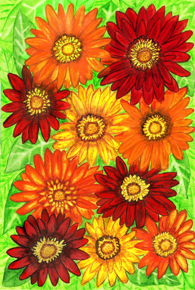 Background of red gerbera flowers