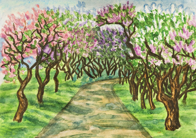 Lilac garden Acuarela Papel Paisaje