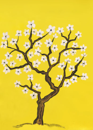 White tree on yellow Acuarela Papel Paisaje