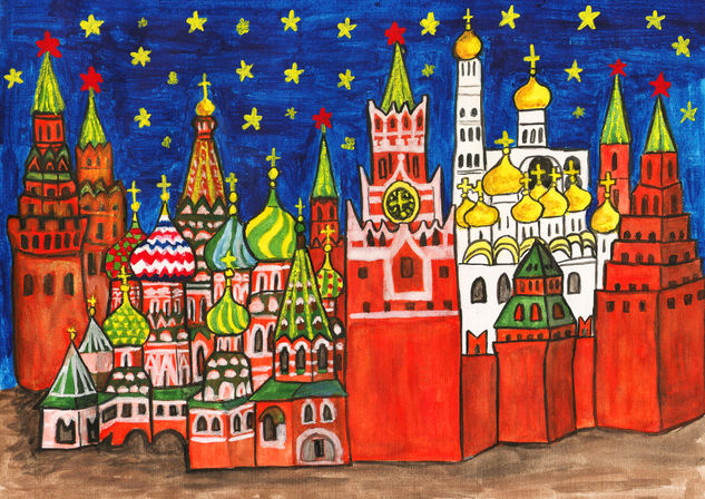 Moscow Kremlin 2 Gouache Paper Landscaping