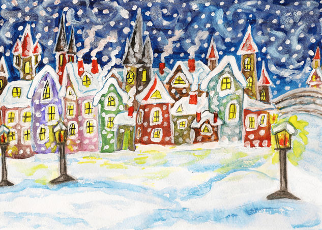 Fairy town in winter Watercolour Paper Landscaping