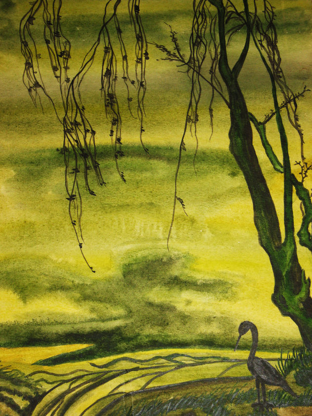 Bird with tree on green