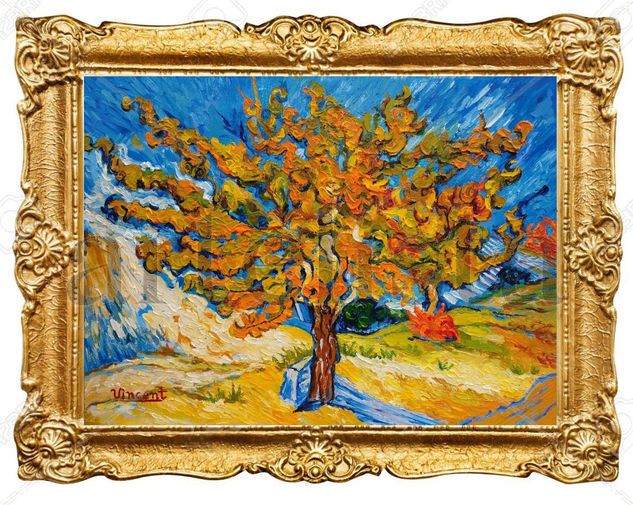 VINCENT VAN  GOGH - OLEO SOBRE LIENZO / EL ÁRBOL DE MORERA  / OBRA FIRMADA HECHA  A  MANO EN 3D Óleo Lienzo Paisaje