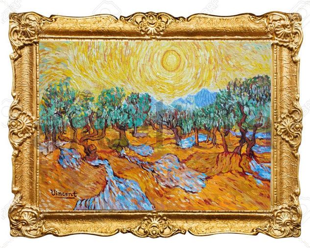 VINCENT VAN GOGH – ÓLEO SOBRE LIENZO/  OLIVOS / OBRA FIRMADA HECHA A MANO EN 3D Óleo Lienzo Paisaje