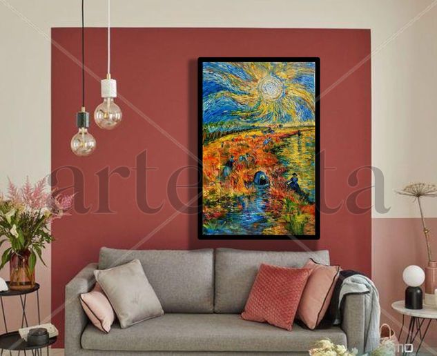 VINCENT VAN GOGH – ÓLEO SOBRE LIENZO/ EL VIÑEDO ROJO / OBRA FIRMADA HECHA A MANO EN 3D Óleo Lienzo Paisaje