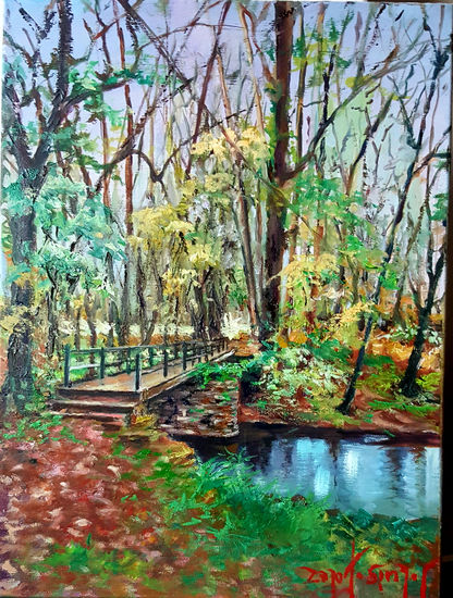 puente sobre el rio Cabe-A Parte-Remuin Oil Canvas Landscaping